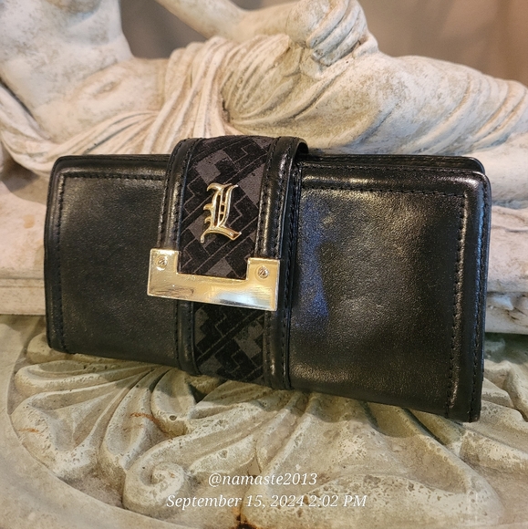 L.A.M.B. Gwen Stefani Leather Wallet Velour Center Stripe Designer Luxury #44 - Picture 5 of 17